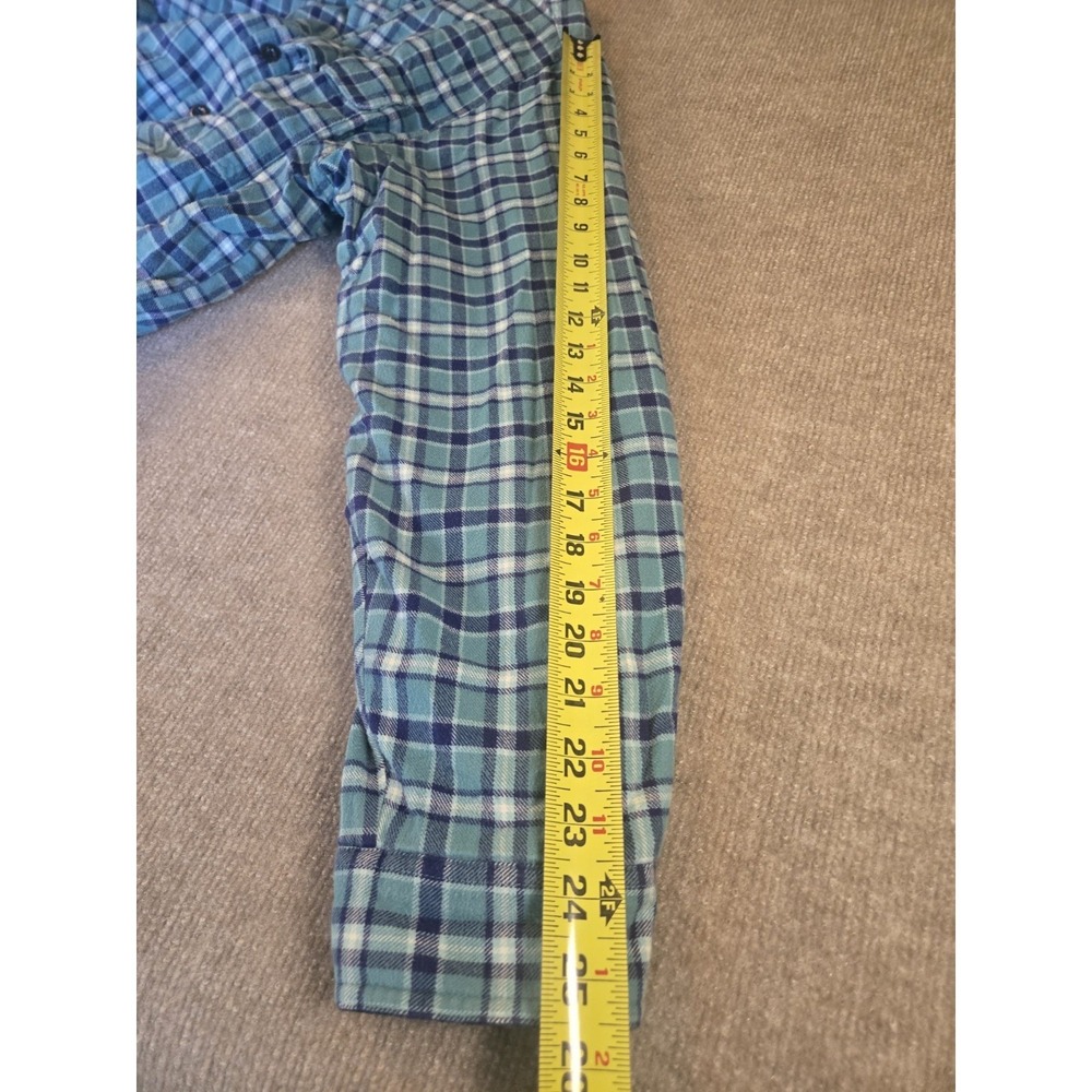 LL Bean Mens Fleece Lined Flannel‎ Shirt Large Tall Plaid Button Up Teal - Picture 8 of 9